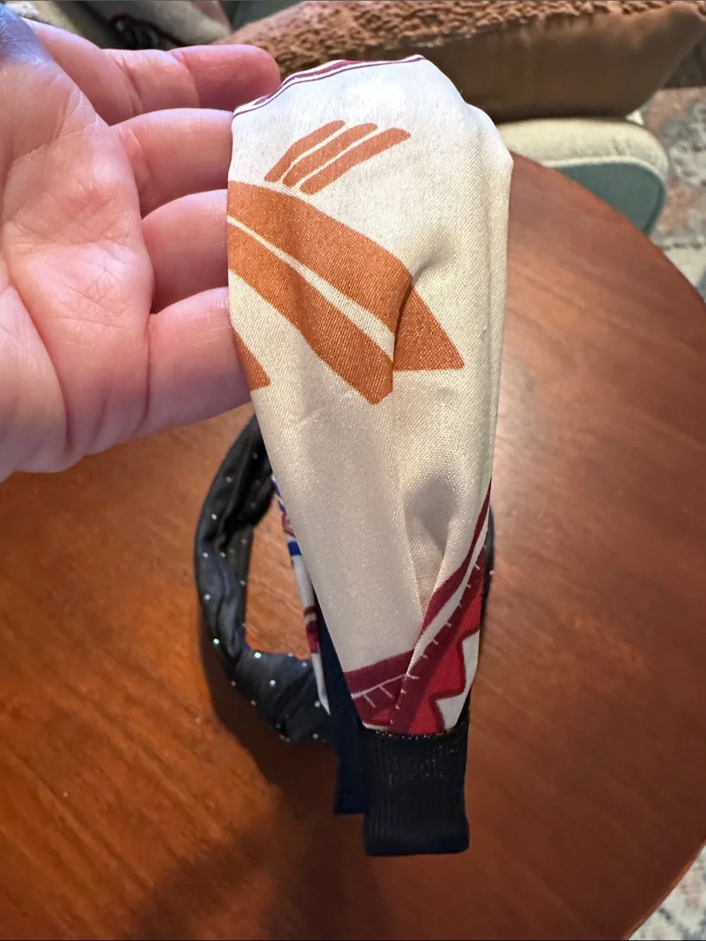 Knotted Black Rhinestone and Cream Red Pattern Headbands